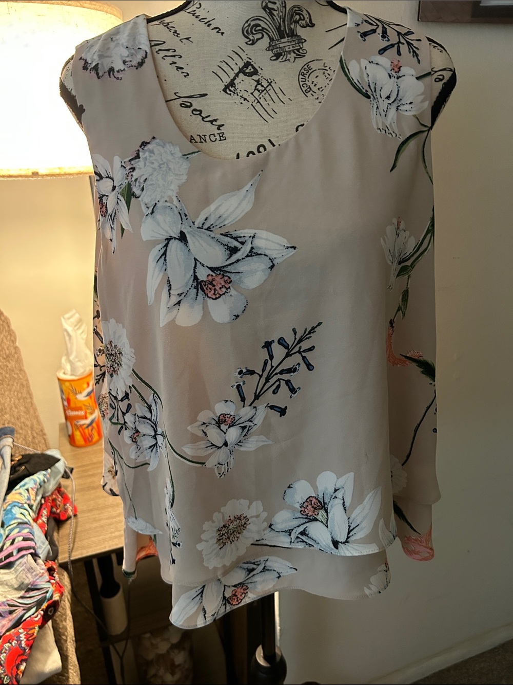Simply Styled Beige Floral Layered Chiffon Camisole